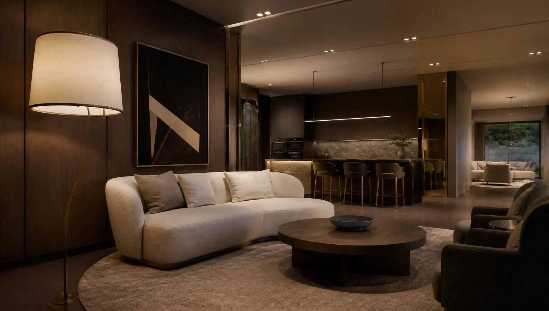 Cinematic camera swing across the lounge