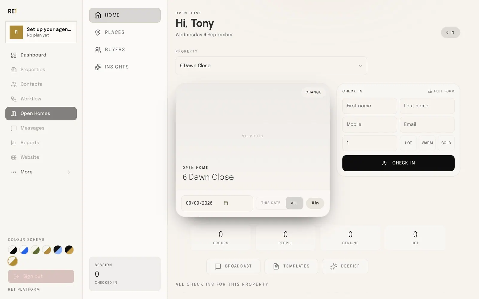 Integrated property and open home dashboard