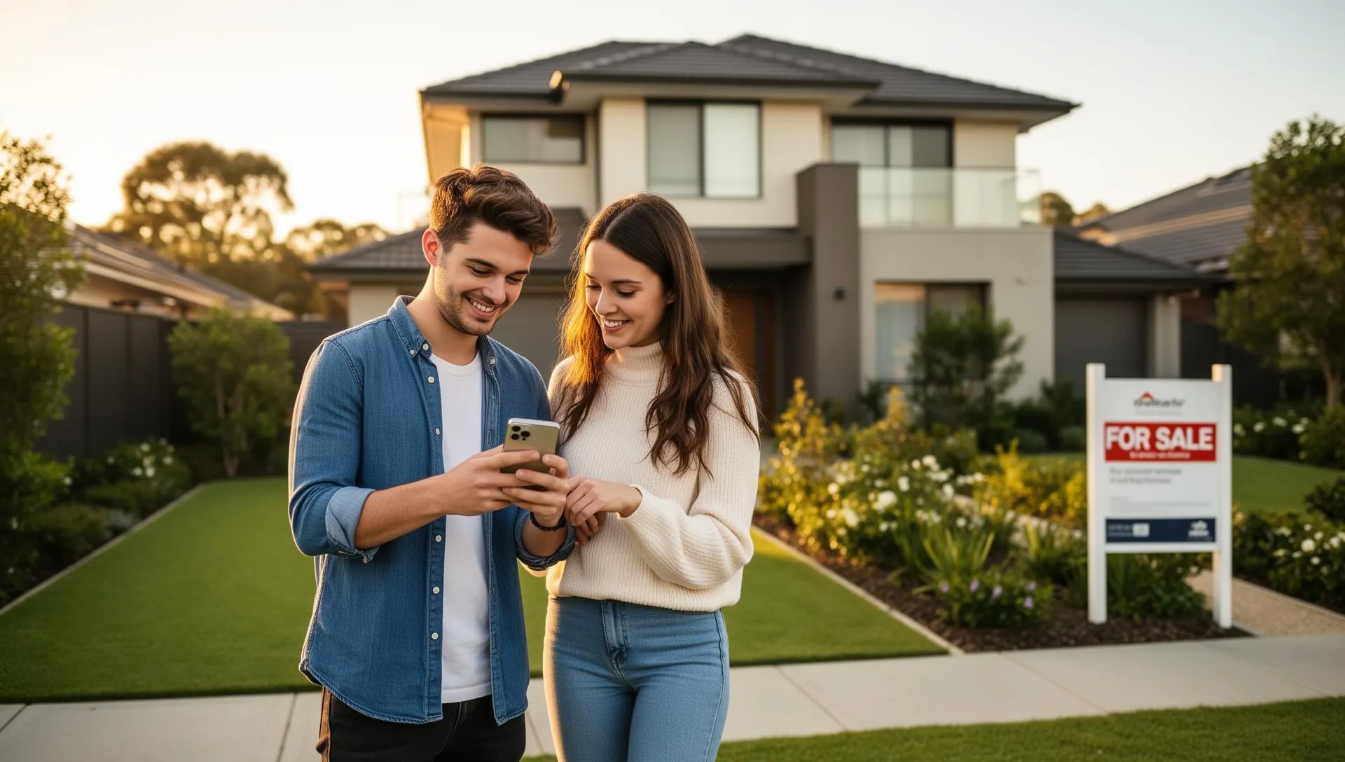 Young couple researching property
